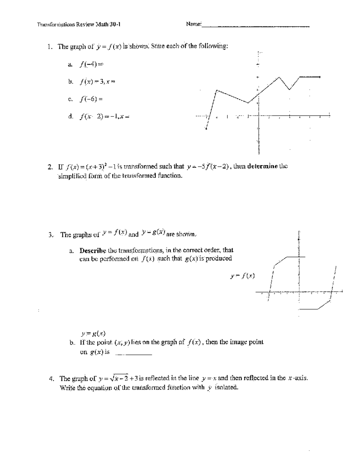 Transformations Review Math - Analysis and Function Equations - Studocu
