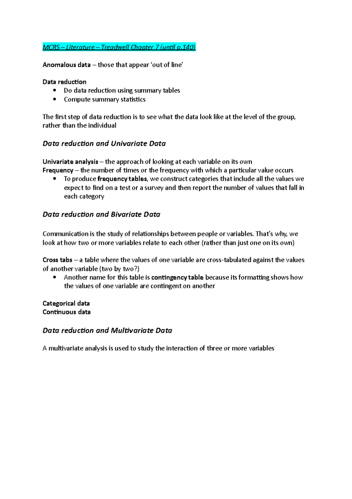 MCRS-Notes-Week3-Tuesday-Lit-Data-Reduction-&-Statistics - Studeersnel