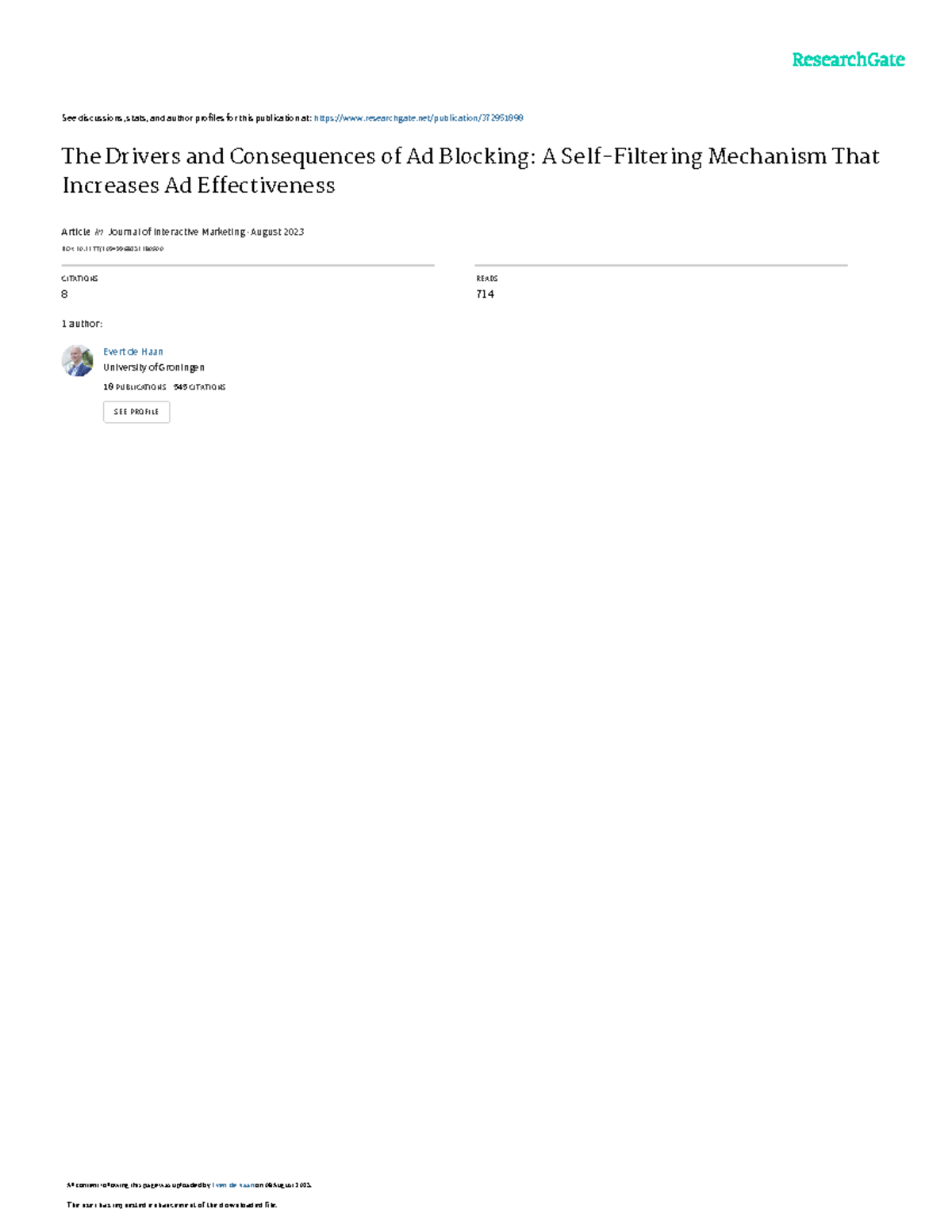 Drivers and Consequences of Ad Blocking - Lecture 10 (De Haan ...