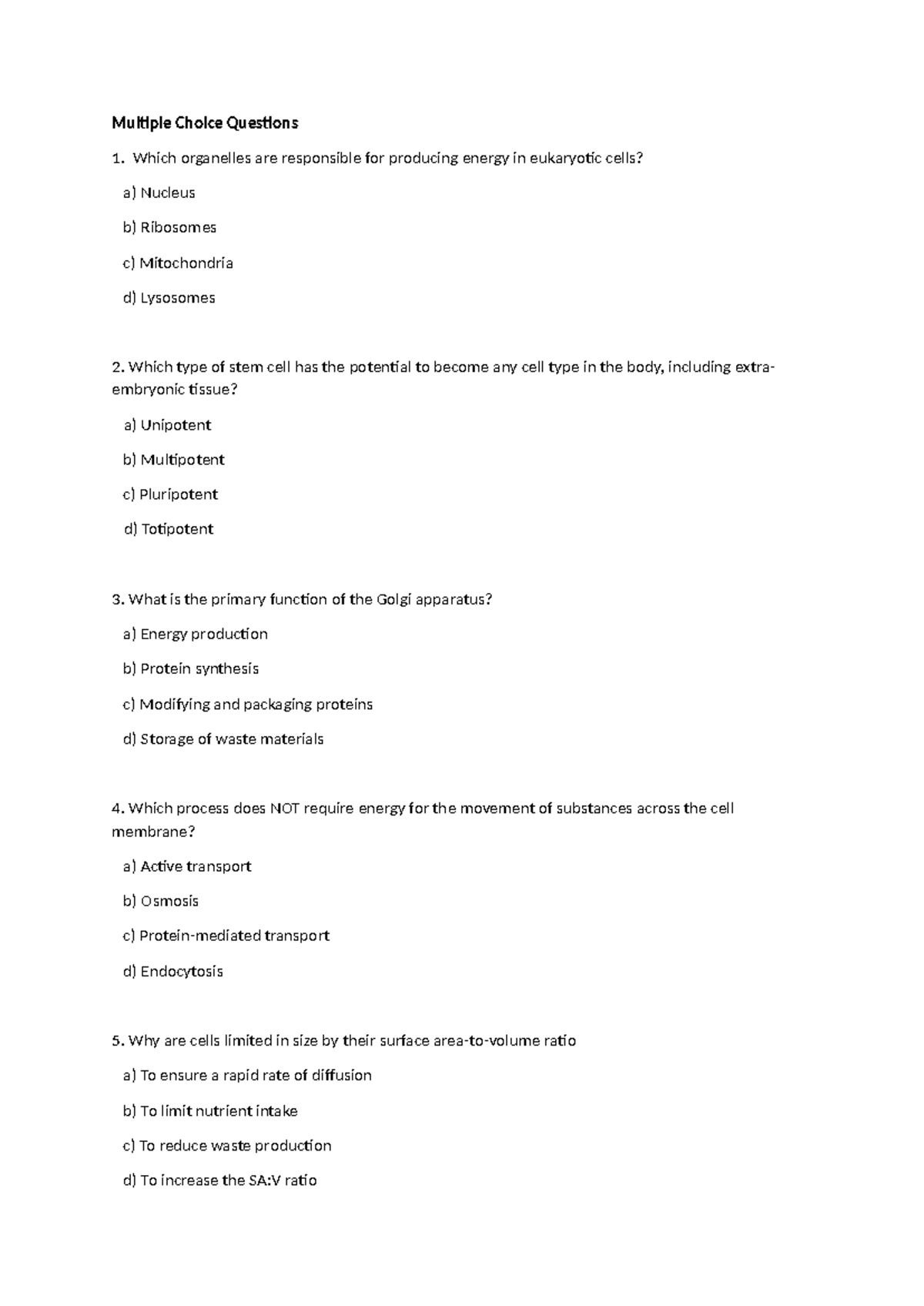 Bio Unit 1 quiz - Practice paper - Multiple Choice Questions Which ...