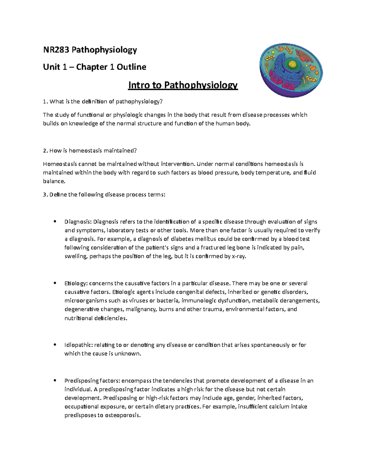NR283 Pathophysiology Lecture Notes: Unit 1 Overview and Key Concepts ...