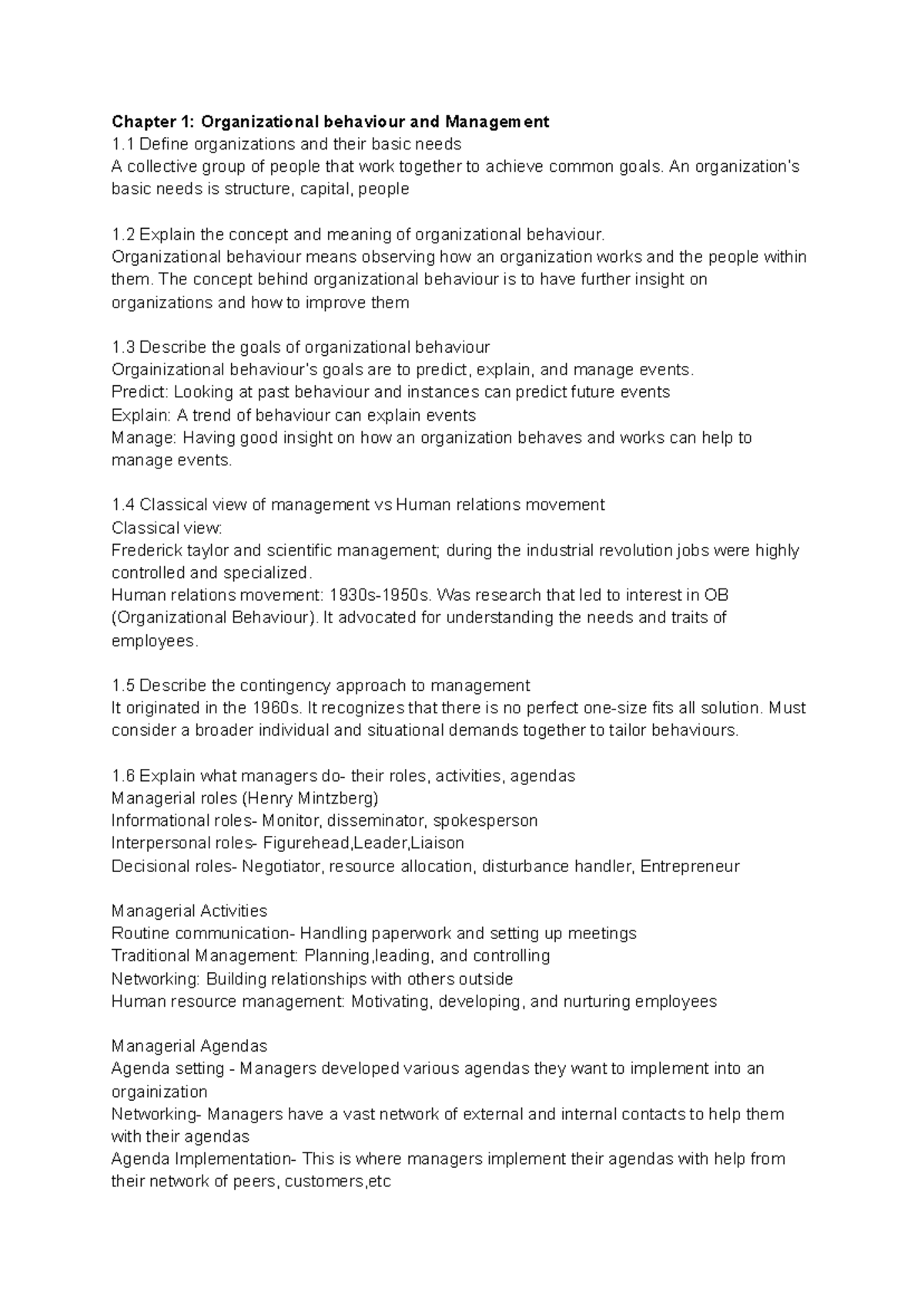 ADMS 2400 Midterm Study Guide: Key Concepts in Organizational Behaviour ...