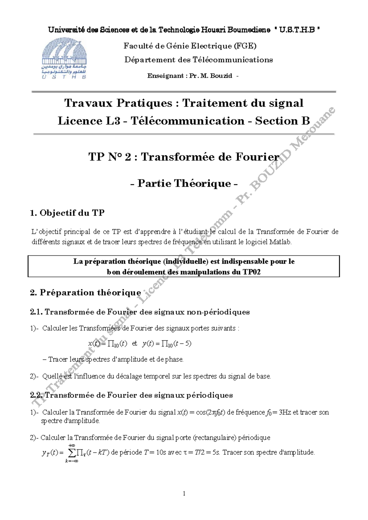 TP 02: Transformée de Fourier - Traitement du Signal L3 Télécom - Studocu