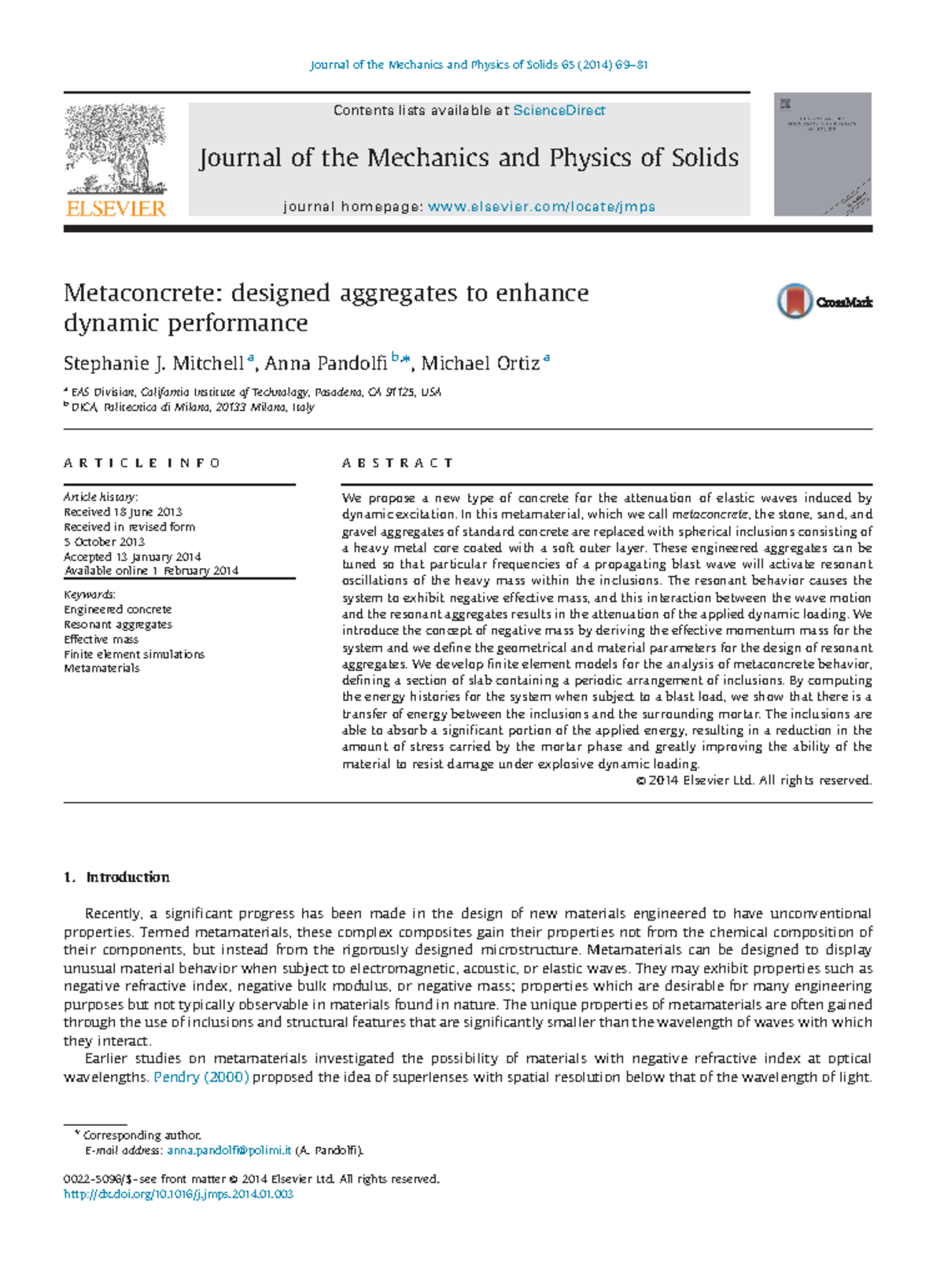 Metaconcrete: Engineered Aggregates for Enhanced Dynamic Performance ...