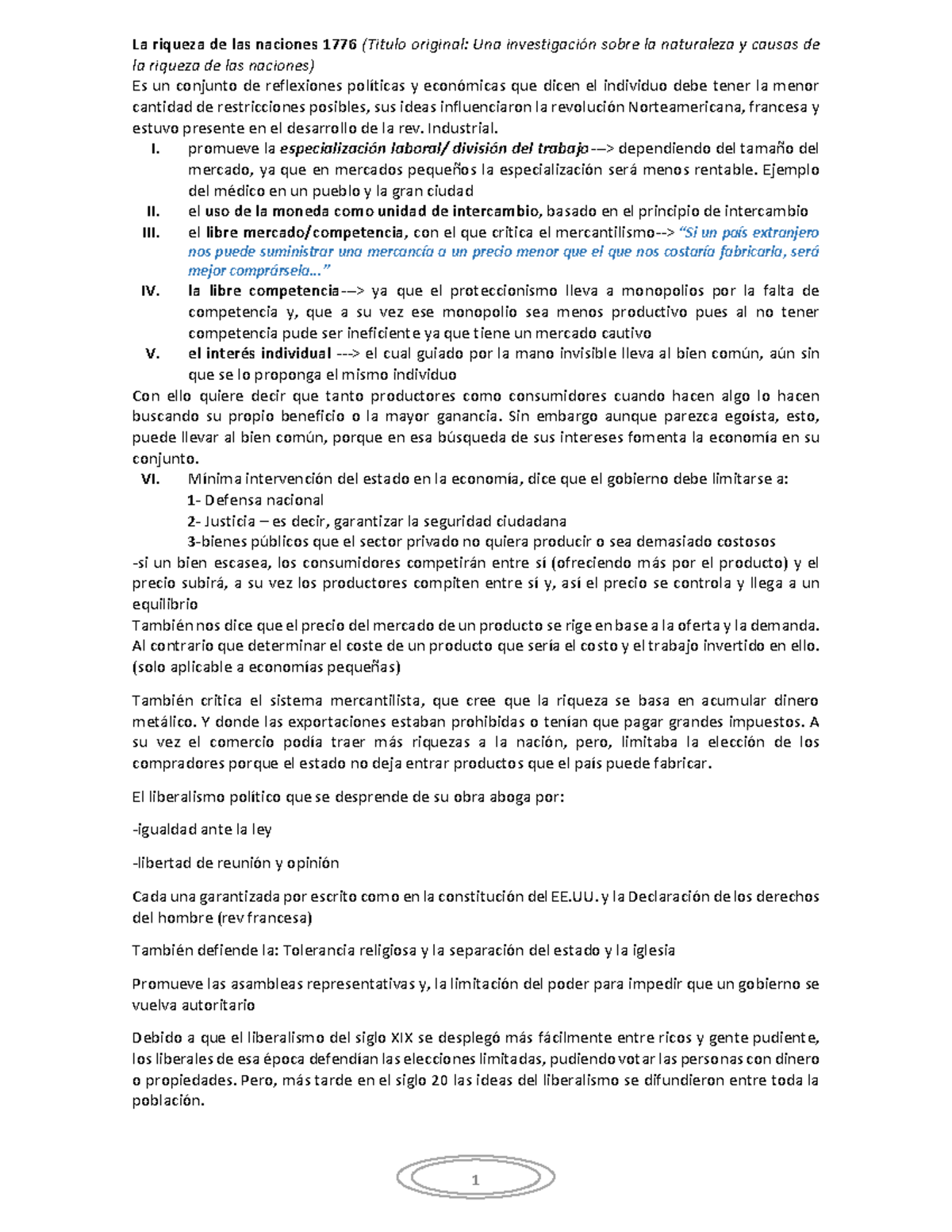 Adam Smith y la riqueza de las naciones resumen - 1 La riqueza de las ...