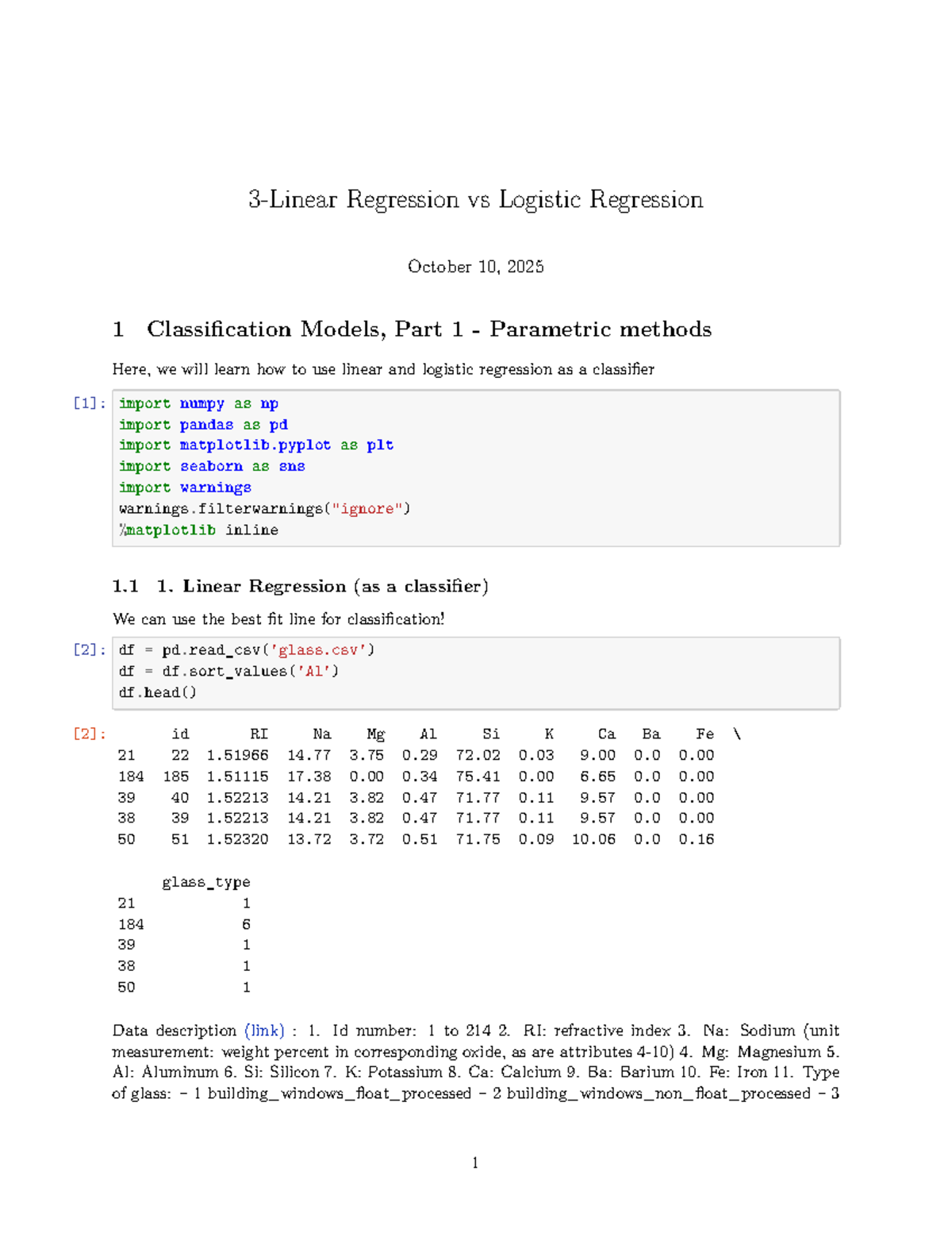 3-Linear vs Logistic Regression: Classification Models Overview - Studocu