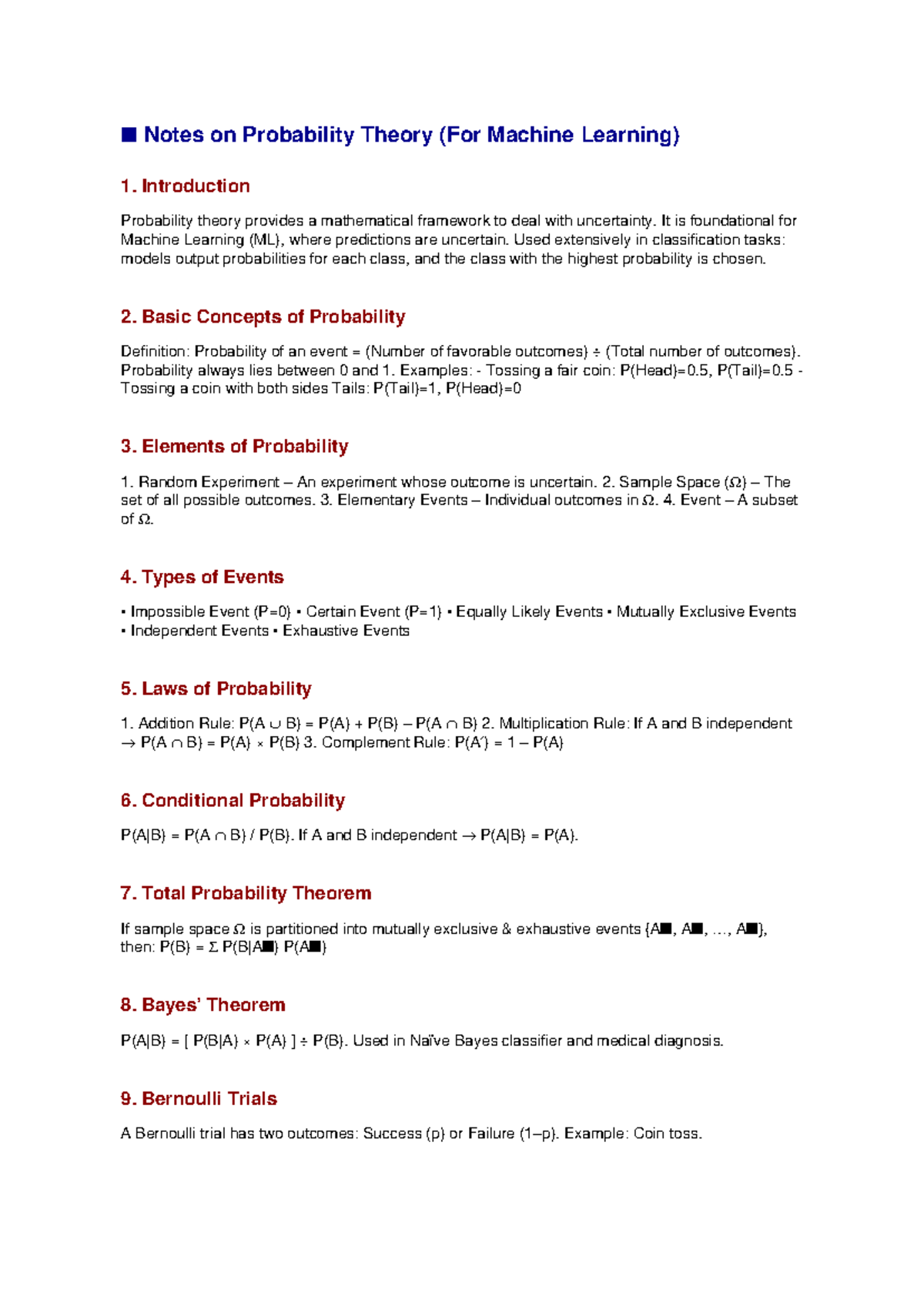 Probability Theory Notes for ML: Foundations & Key Concepts - Studocu