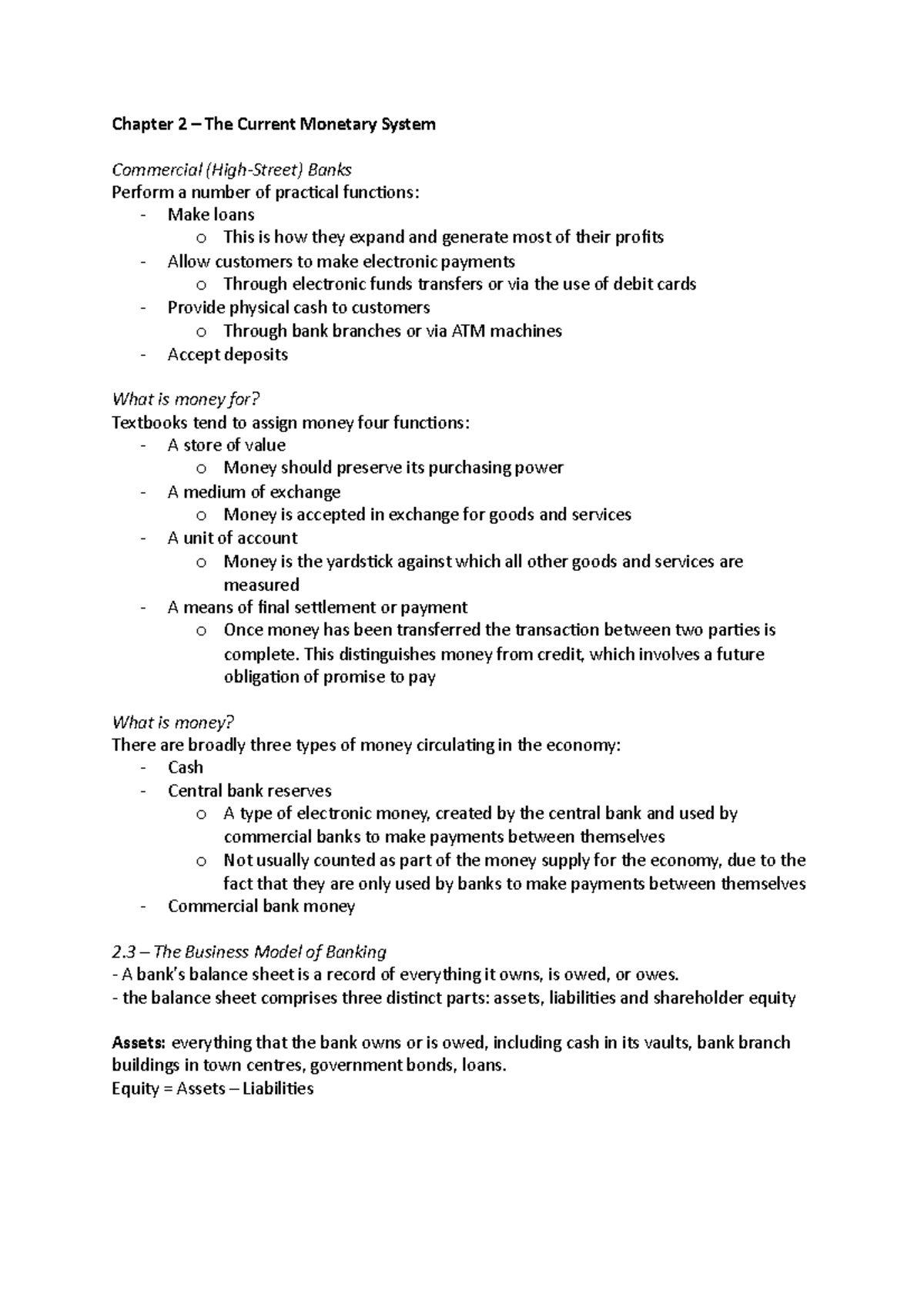 Week 9 required reading - The Current Monetary System - Chapter 2 – The ...