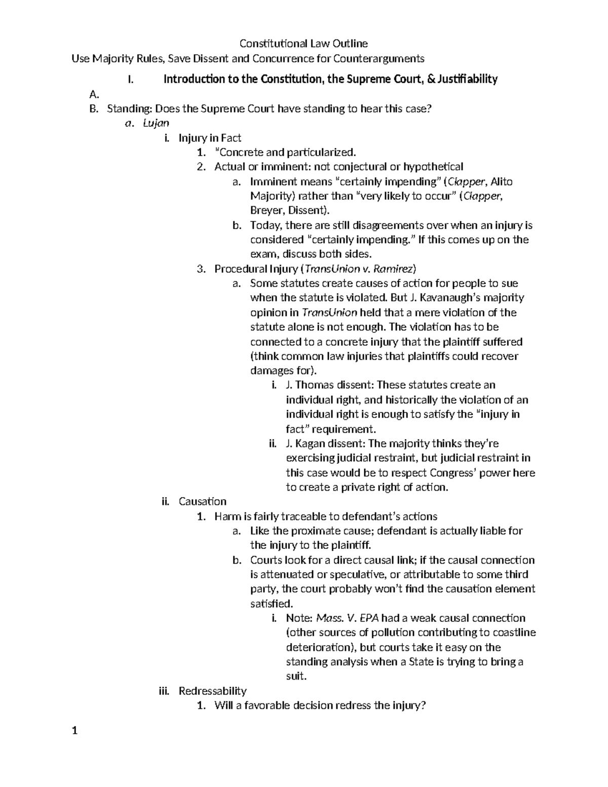 Constitutional Law Outline (CIVL 2101) - Key Concepts and Case ...