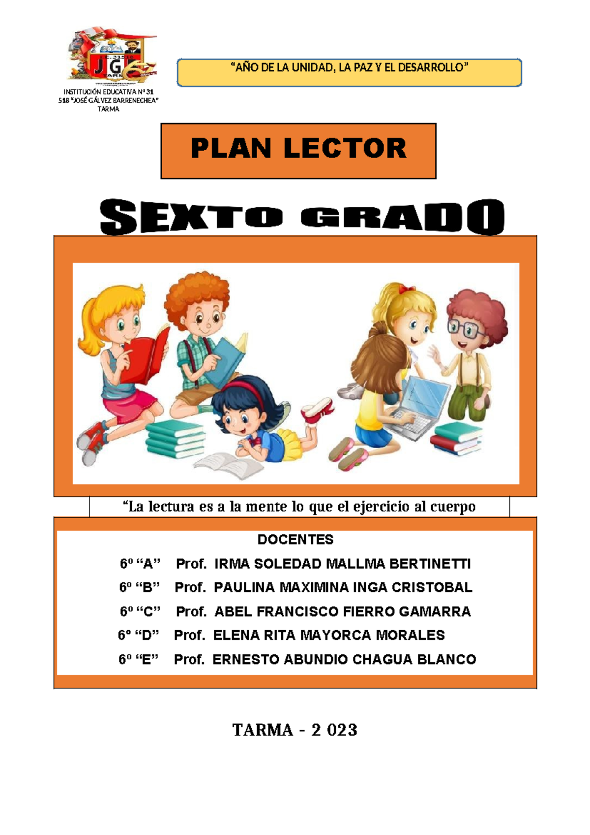 PLAN LECTOR 2023 - 6° Grado de la I.E. "José Gálvez" Tarma - Studocu