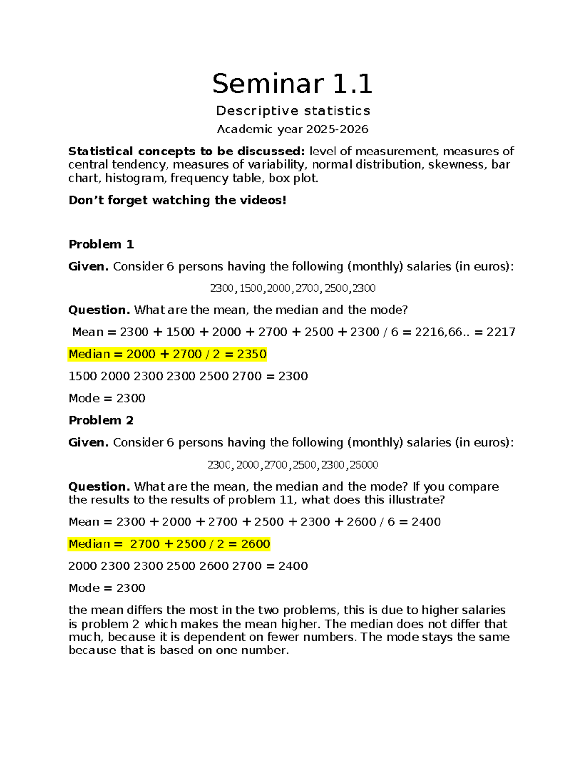 Seminar 1.1: Descriptive Statistics & Statistical Concepts Analysis ...