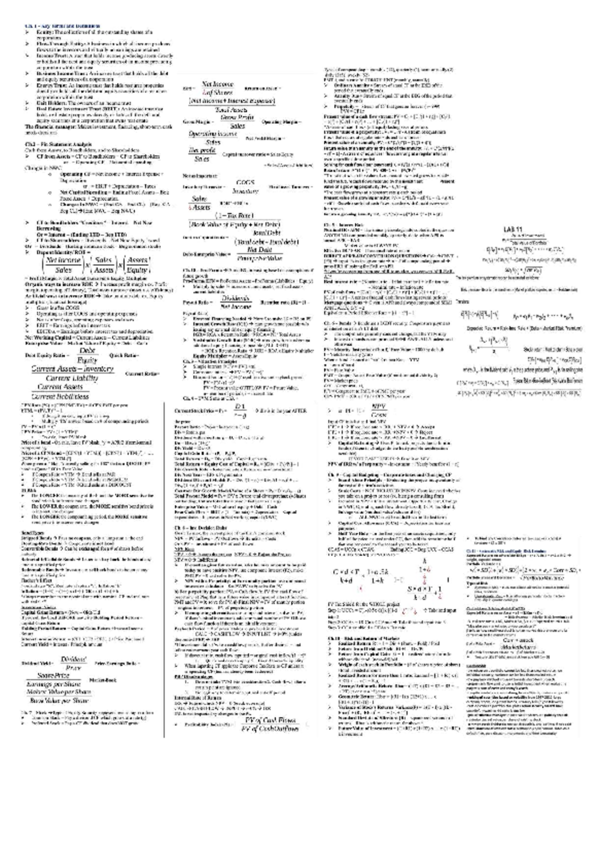 Fin300 final exam cheat sheet: key terms and financial concepts - Studocu