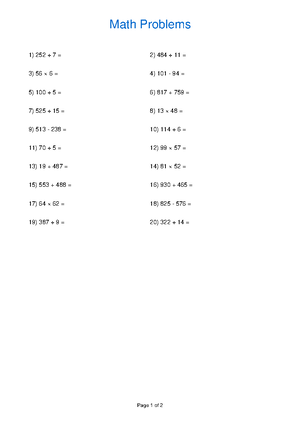 Math Problems for Course MATH101: Practice & Solutions - Studocu