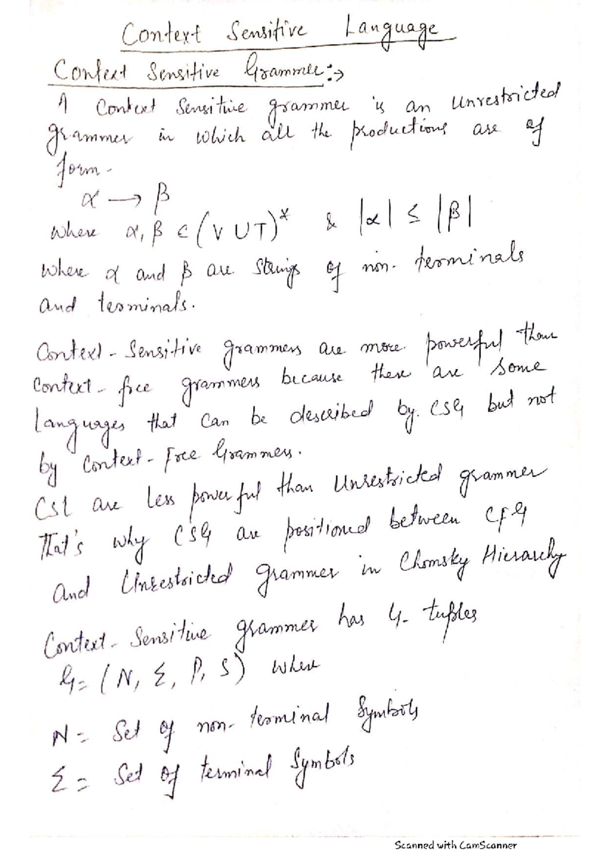 Context Sensitive Grammar and Turing Machines: Unit 3 Notes - Studocu