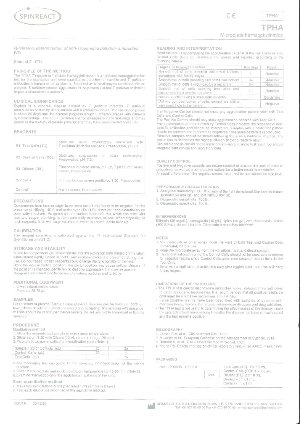 TPHA Qualitative Determination of Pallidum Antibodies - IVD Guide - Studocu