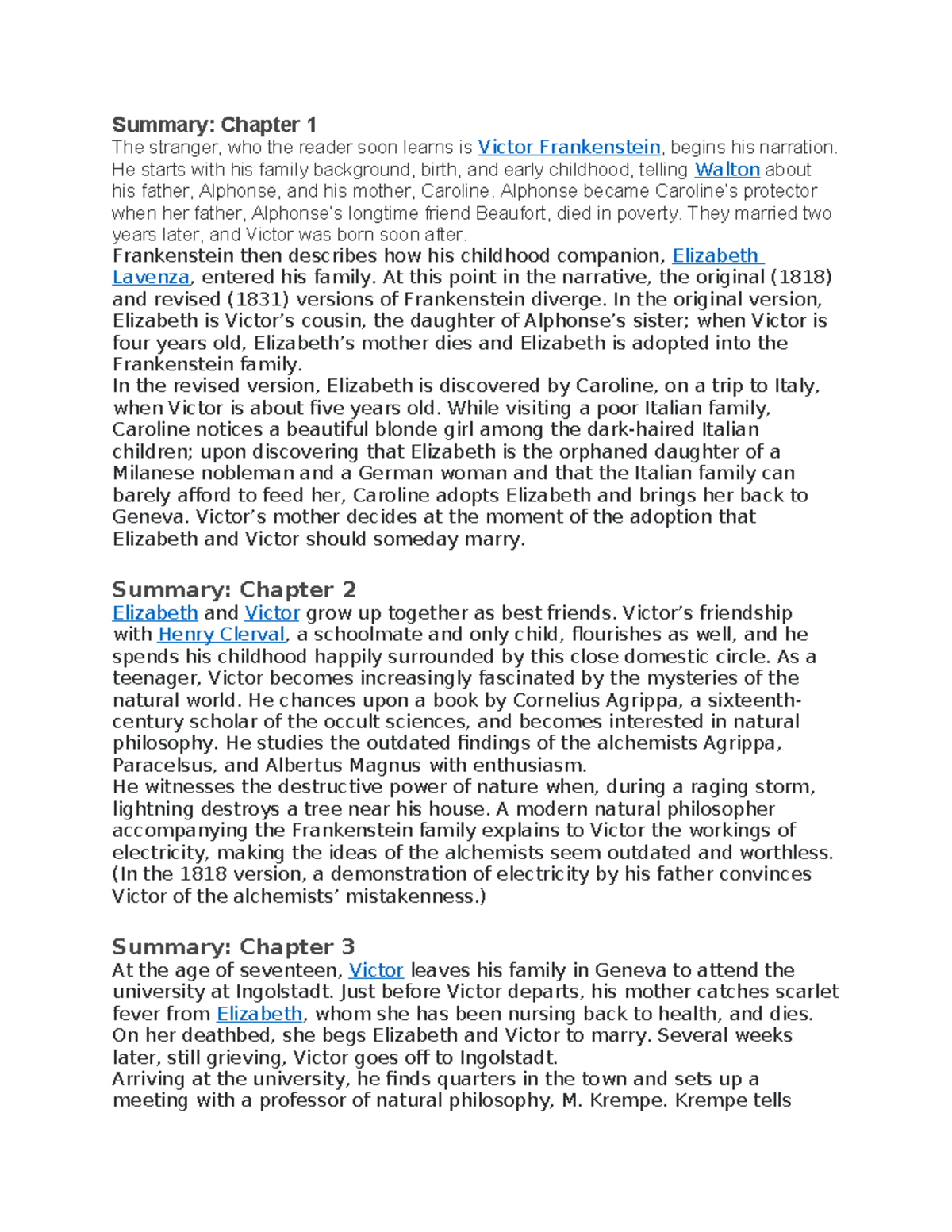 Frankenstein (ENG 101) Chapter Summaries and Themes Analysis - Studocu