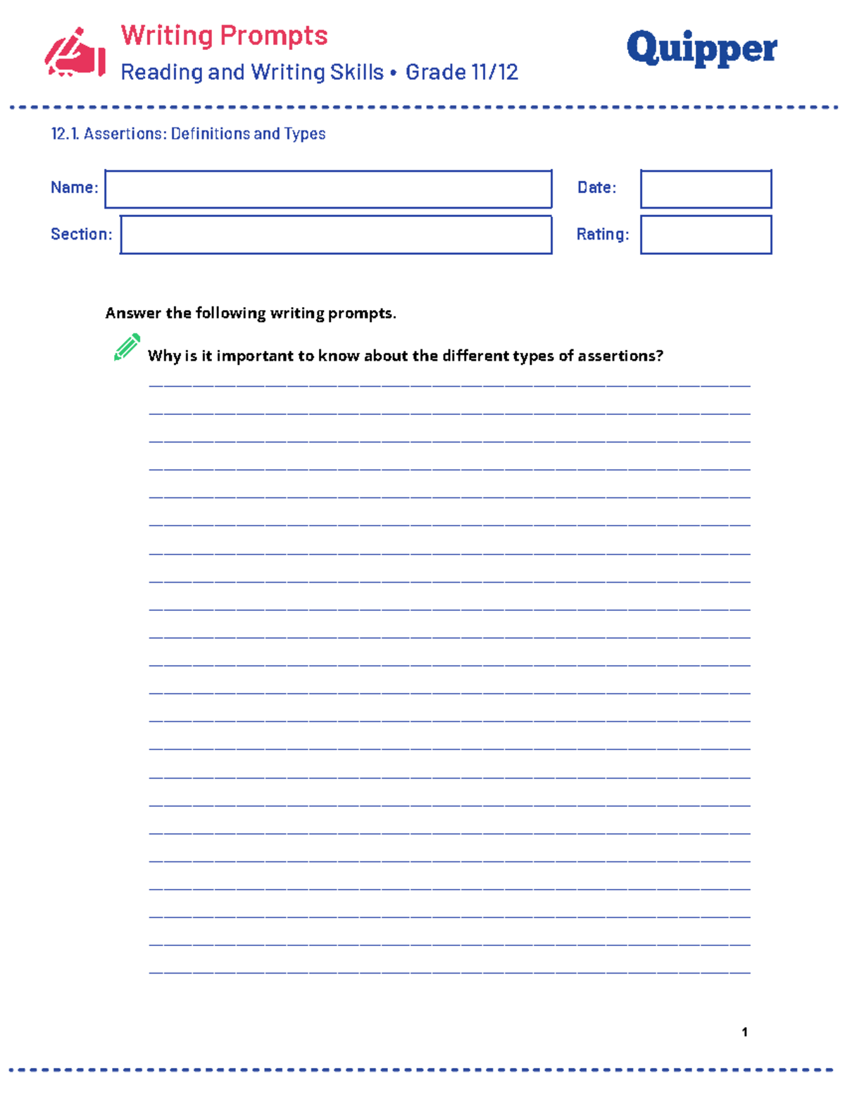 Assertions Definitions and Types - Reading and Writing Skills • Grade ...