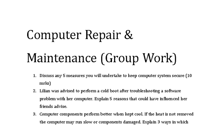 Computer Repair & Maintenance (Group Work) - Key Concepts & Practices ...