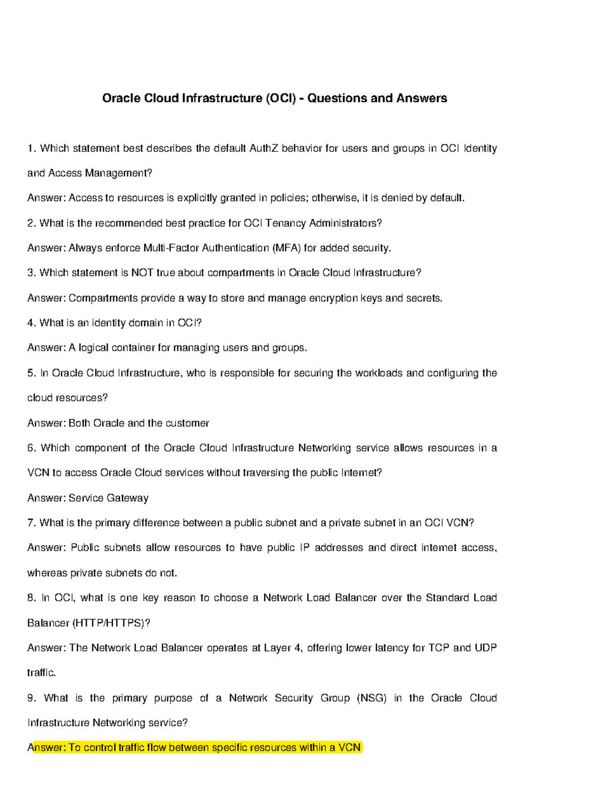 Oracle Cloud Infrastructure (OCI) 2025 Foundations Associate Exam Q&A ...