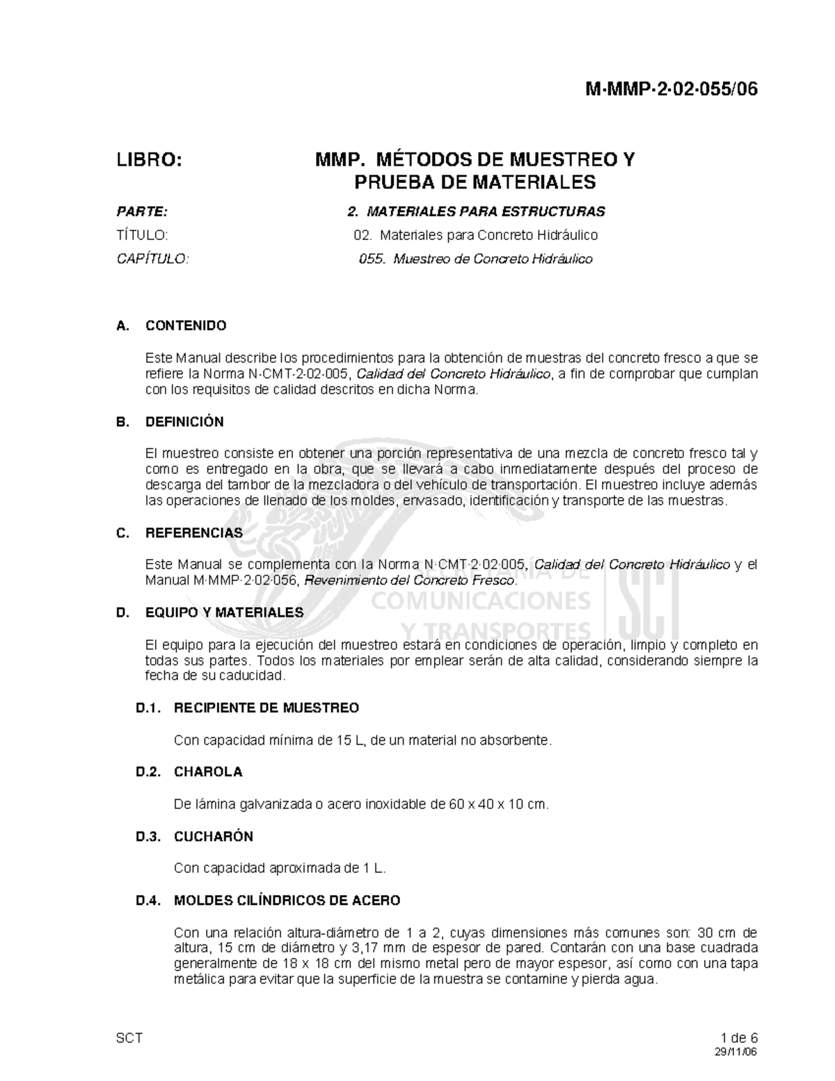 MMP 2 02 055 06 - Muestreo y Prueba de Concreto Hidráulico - Studocu