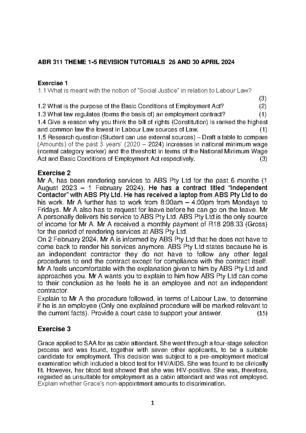 ABR 311 Final Exam Revision: Key Labour Law Concepts & Cases - Studocu
