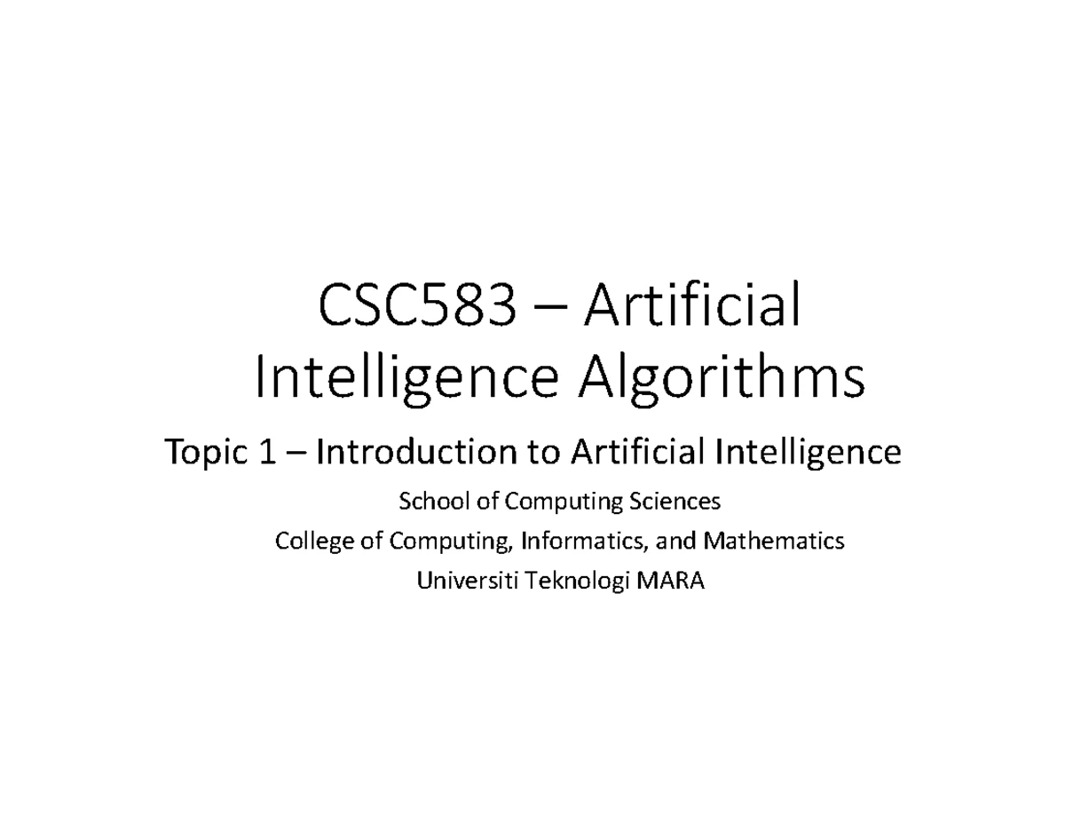 Artificial Intelligence Algorithms (CSC583) Test - June 2023 - Studocu