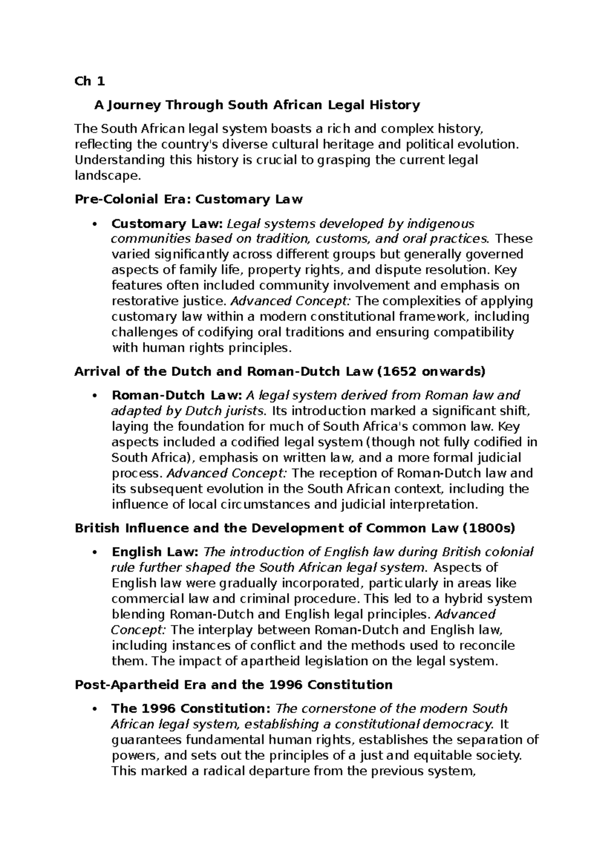 Ch 1 - Overview of South African Legal History and Sources - Studocu