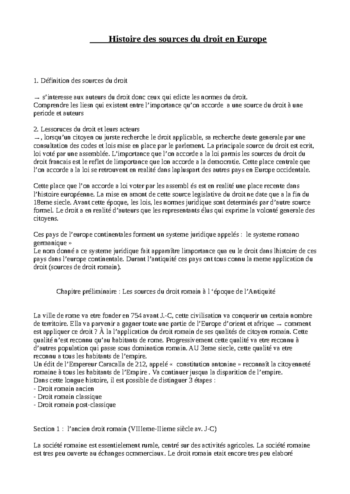 Histoire des sources du droit en europe (cours) - Histoire des sources ...