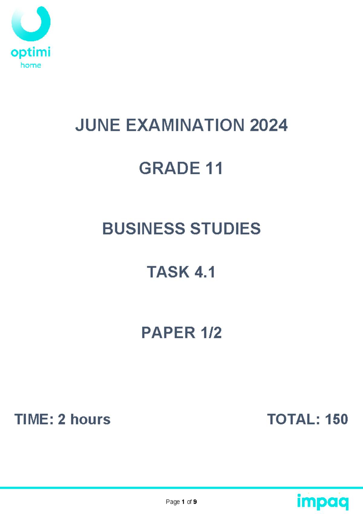 2024 G11 Business Studies June Exam - Task 4.1 Paper - Studocu