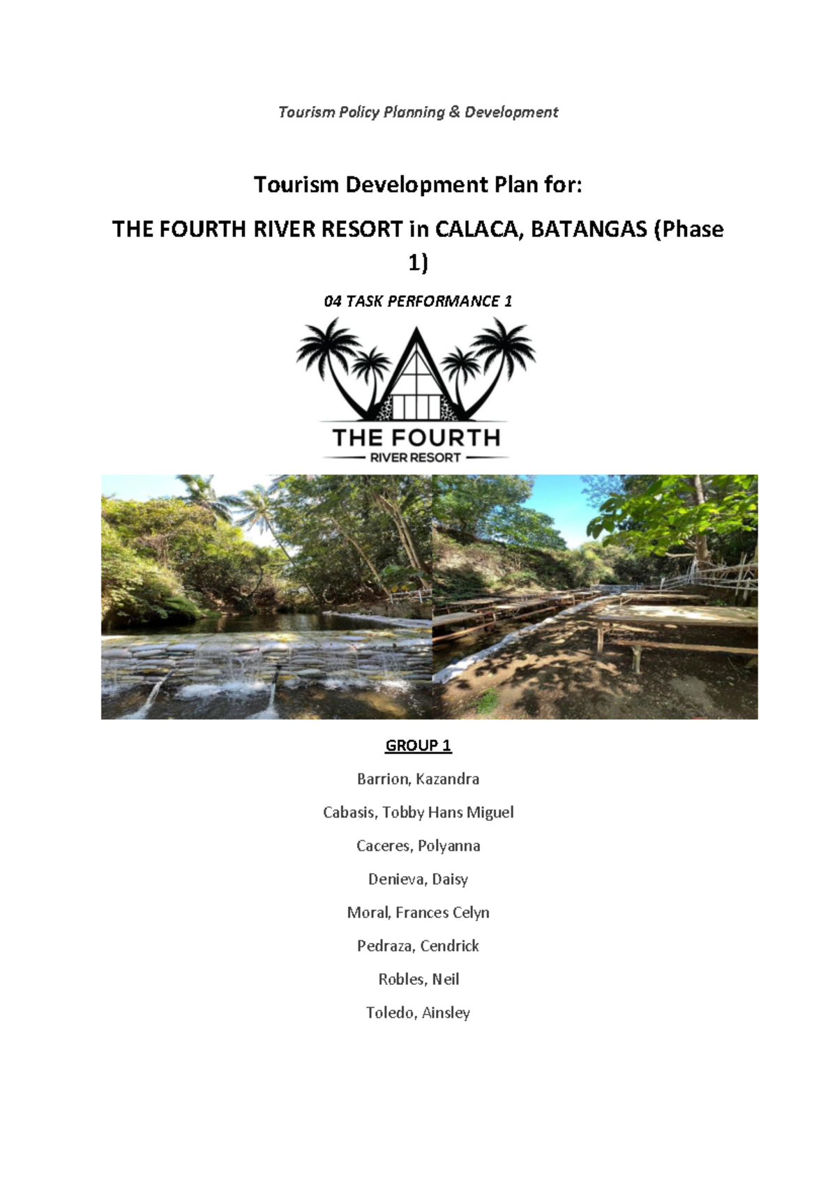 TPPD-04-TASK-1: Tourism Development Plan for Fourth River Resort - Studocu