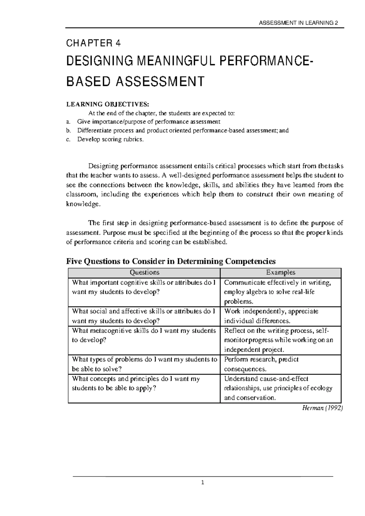 Chapter 3: Understanding Performance-Based Assessment in OBE - Studocu