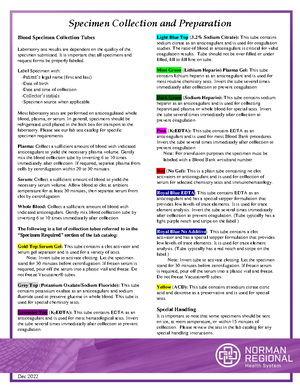 Specimen Collection and Preparation Guidelines for Laboratory Testing ...