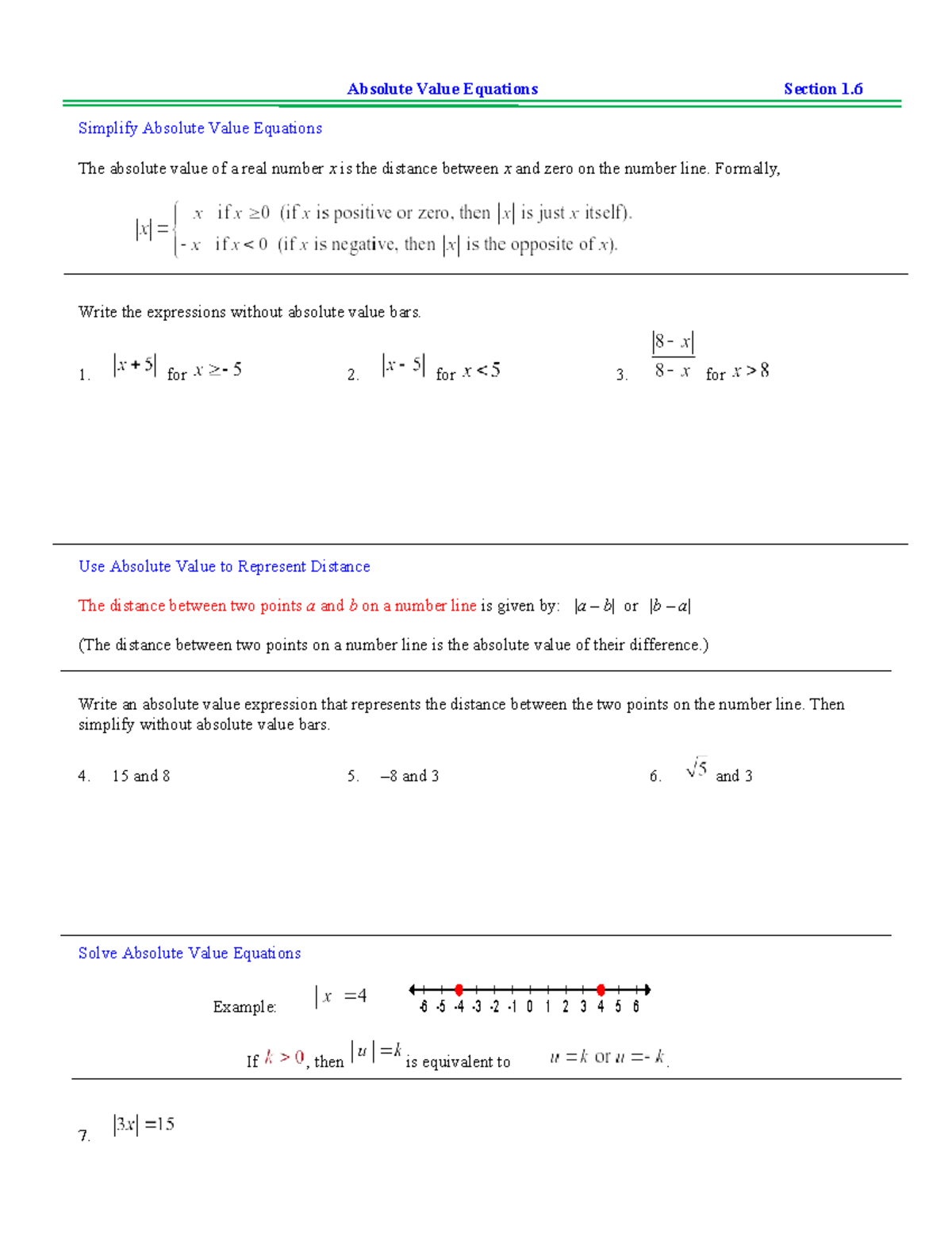 CACS LEC Sec 1.6 Simplifying Absolute Value Equations - Studocu