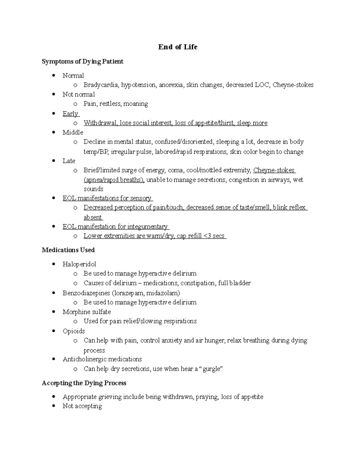 Medsurge III study guide: end of life symptoms and management ...