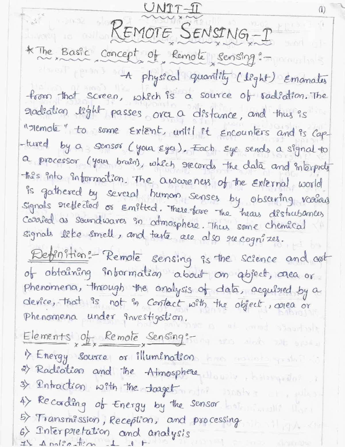 Rs 2 - Notes - UNIT X REMOTE sensing II Remote sensing is the Science ...