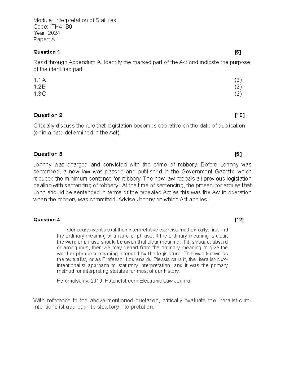 ITH41B0-2024: Statutory Interpretation Exam Questions and Analysis ...