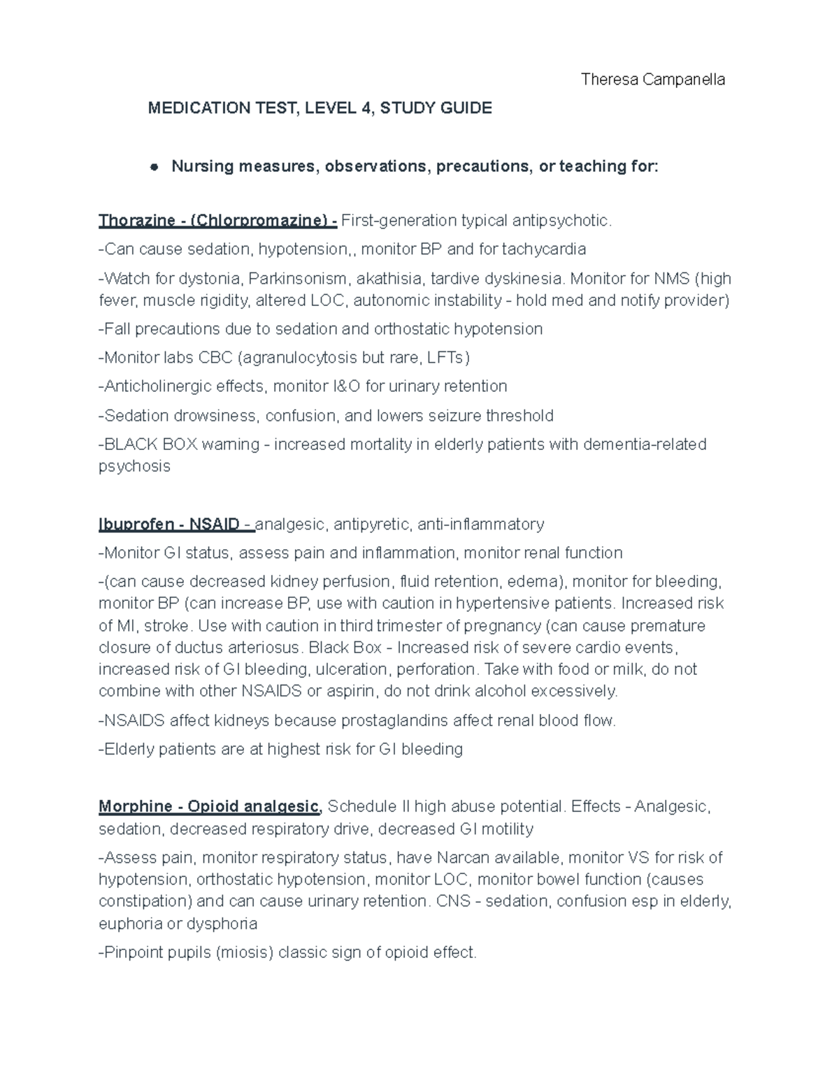 Medication Test Study Guide: Level 4 - Nursing Considerations - Studocu