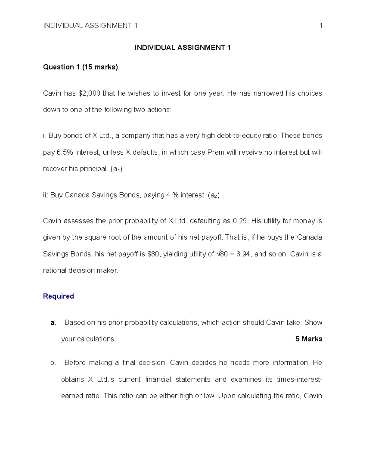 INDIVIDUAL ASSIGNMENT (FIN 302) - Investment Decision Analysis - Studocu