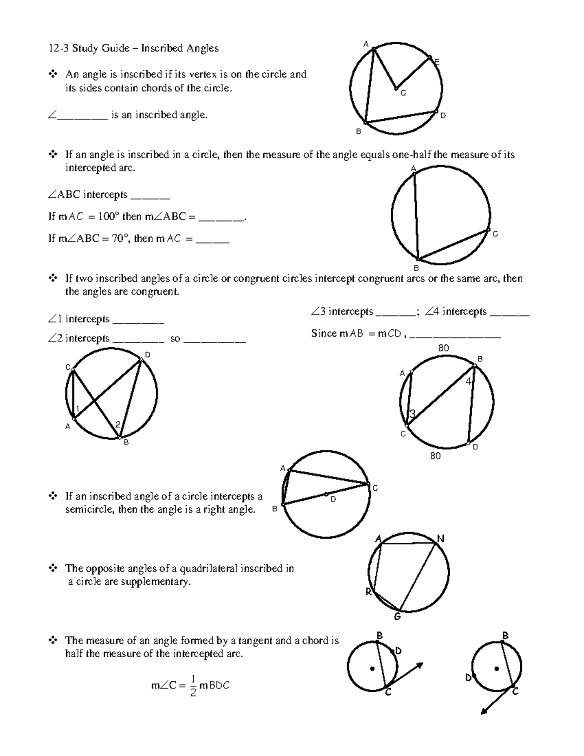 Inscribed Angles Study Guide for Geometry (Course Code: E) - Studocu