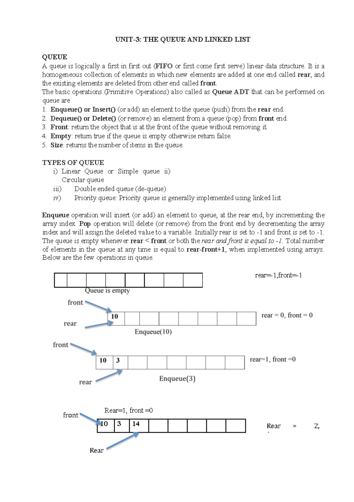 UNIT 3: Queue and Linked List Concepts and Operations - Studocu