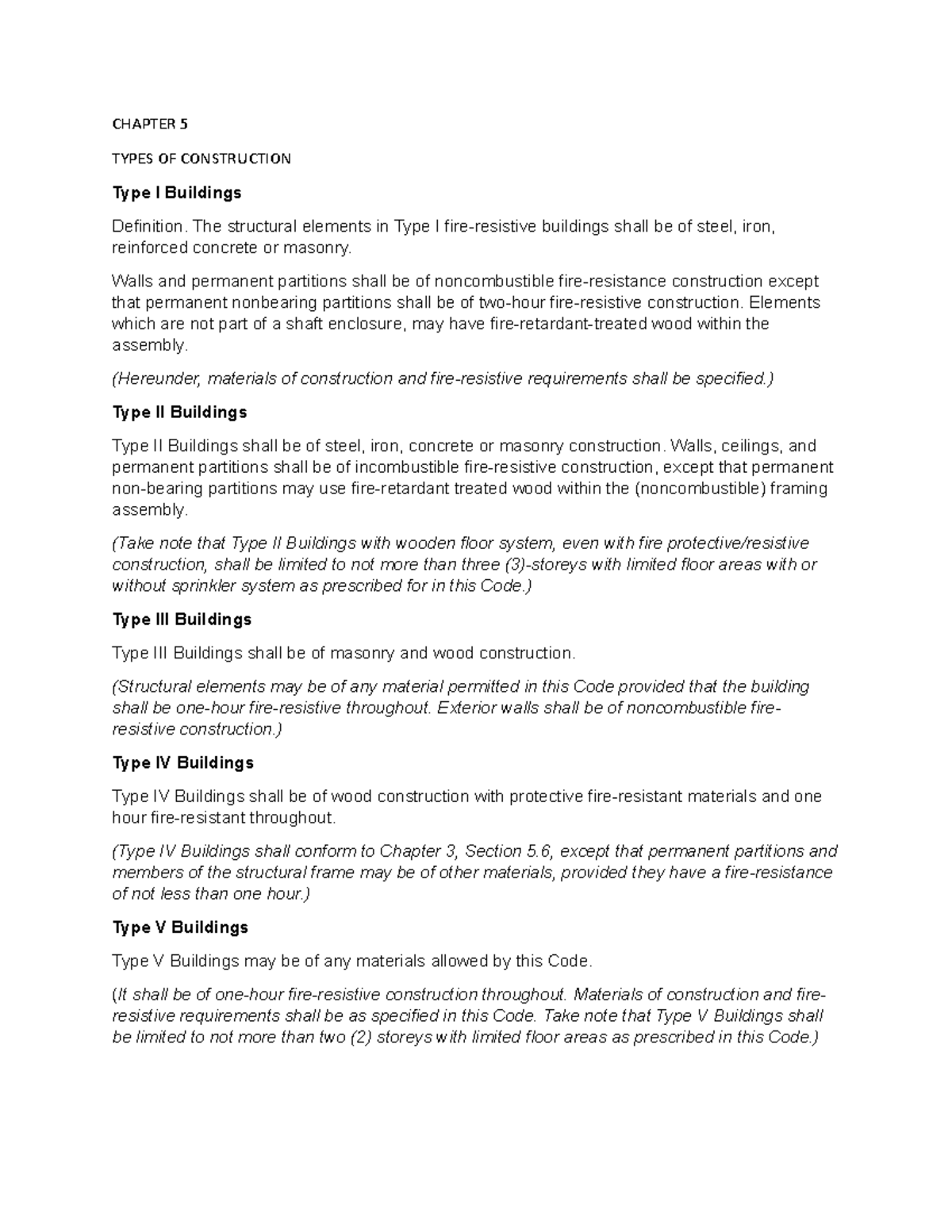 Architectural CODE: Types of Construction, Sanitation & Prefabrication ...