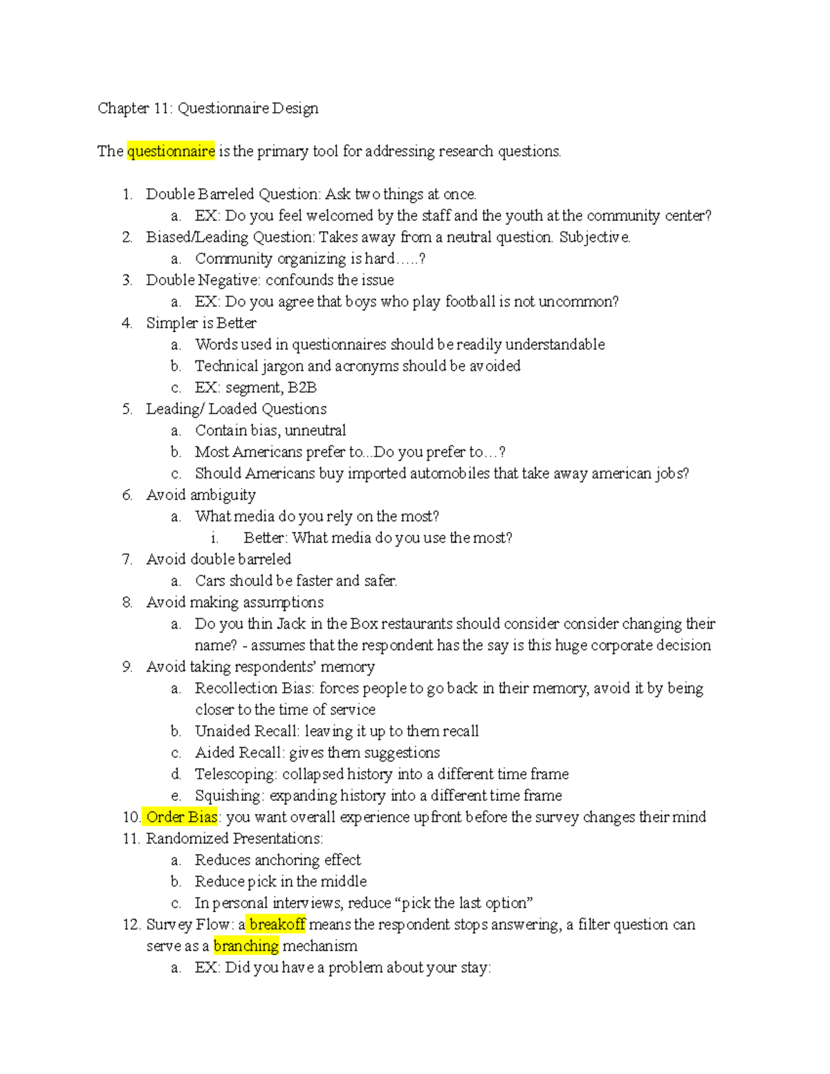 Ch 11: Effective Questionnaire Design Techniques for Research - Studocu
