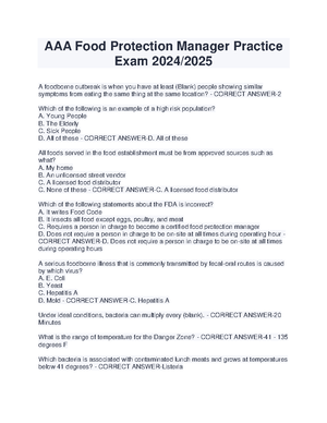 AAA Food Safety Manager Test Practice Questions & Answers 2024 - Studocu
