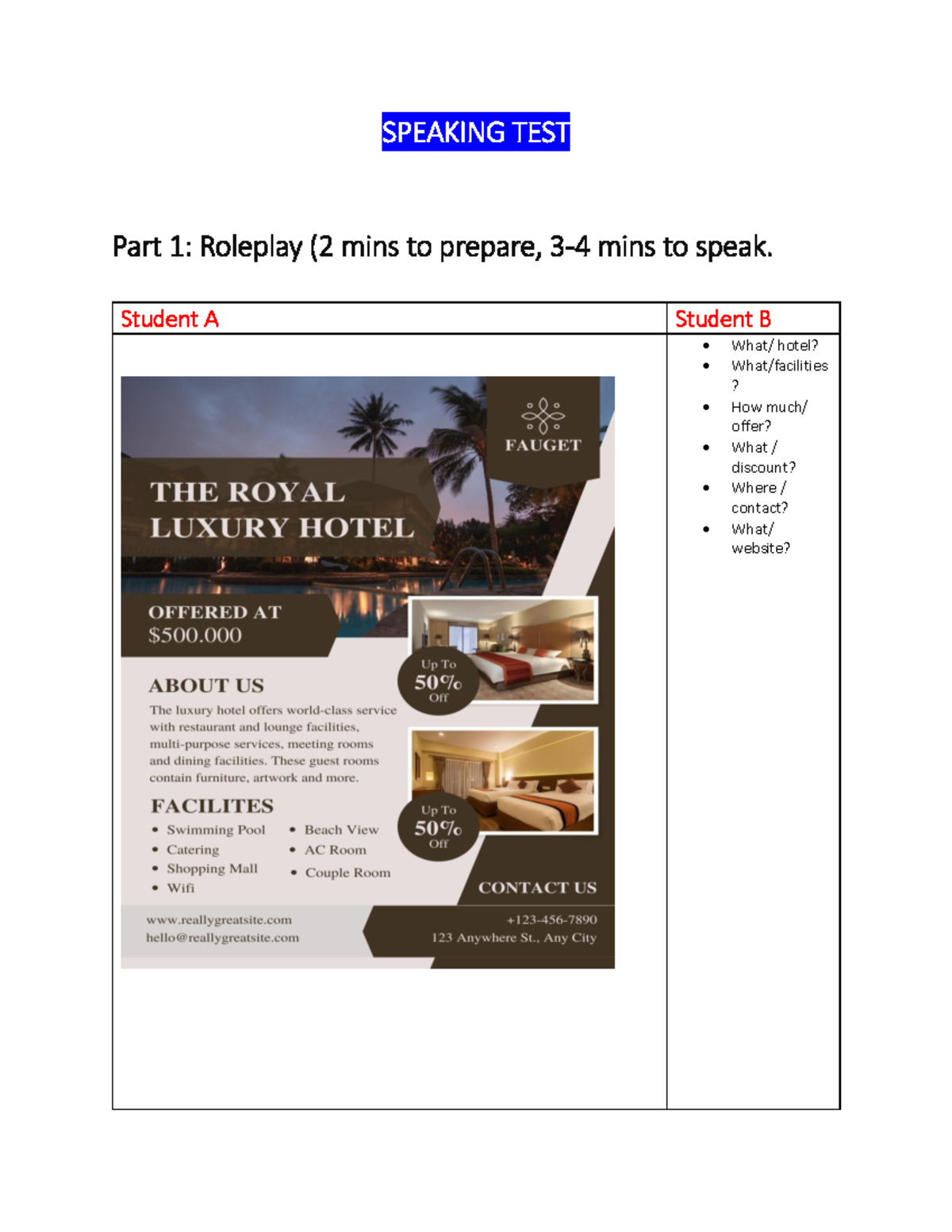 SPEAKING TEST Unit 34: Roleplay Preparation & Discussion - Studocu