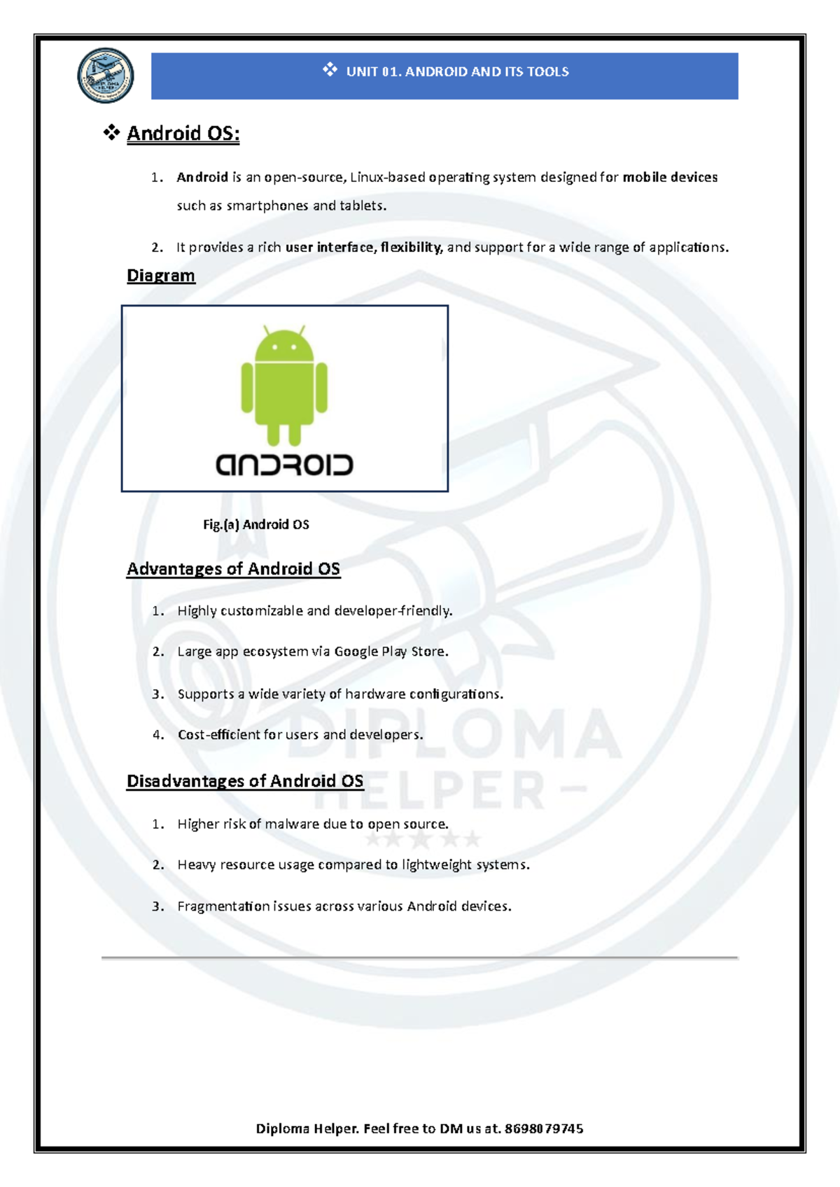 Unit 01. MAD (22617) - Good notes - Android OS: 1. Android is an open ...