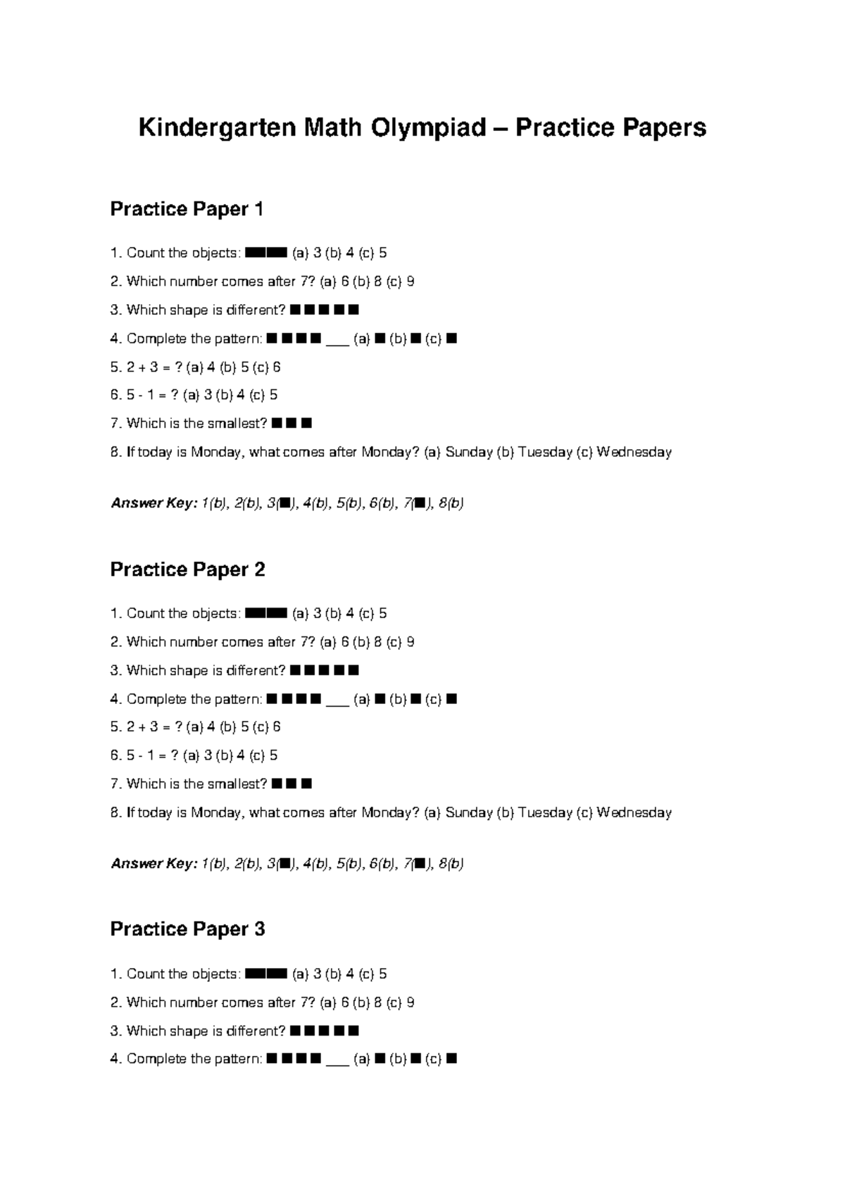 Kindergarten Math Olympiad Practice Papers (KMO 2023) - Studocu