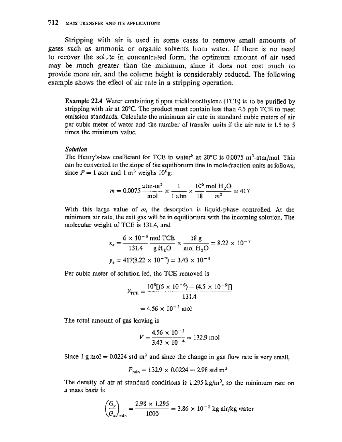 712 MASS TRANSFER AND ITS APPLICATIONS: Air Stripping Process Analysis ...