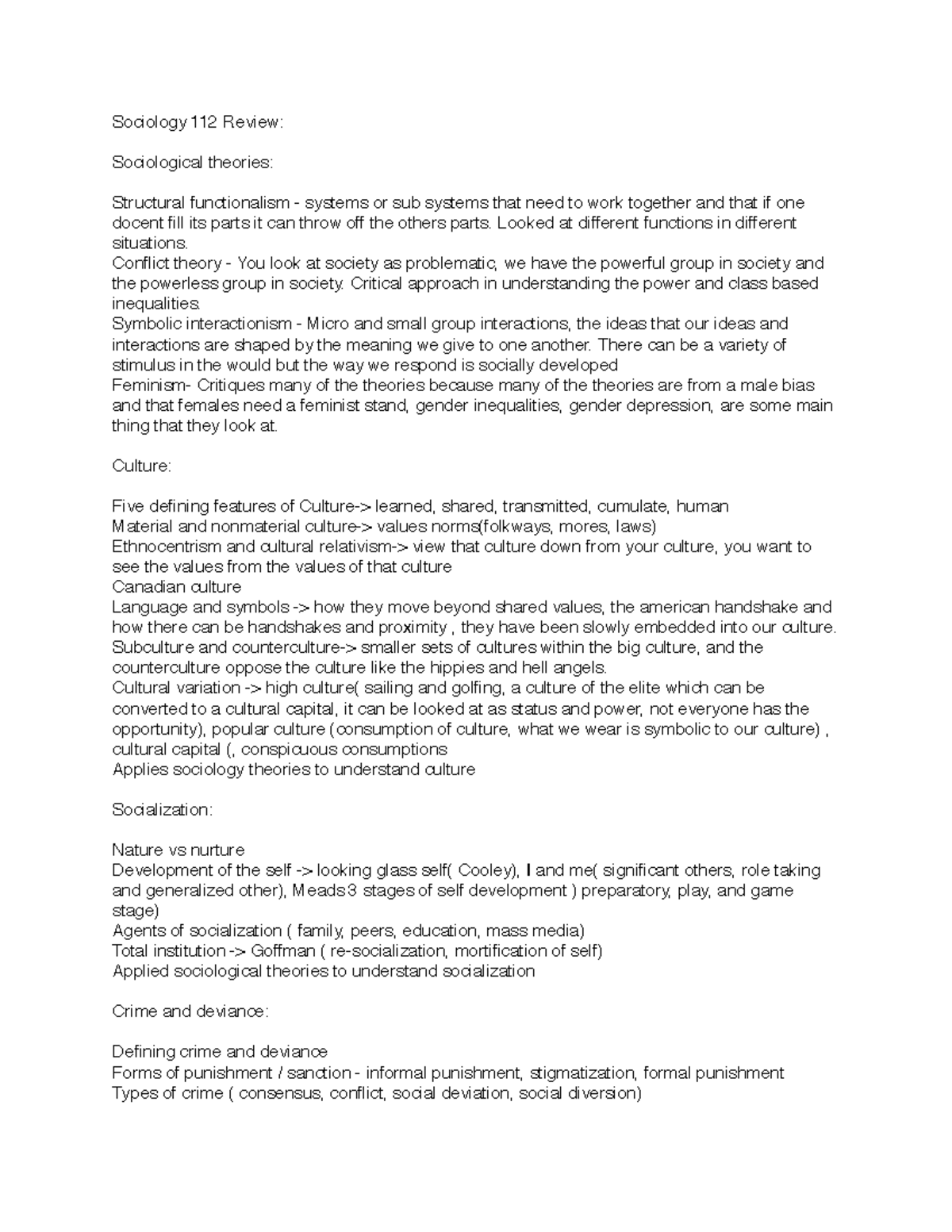 Sociology 112 Midterm Review Notes on Key Concepts and Theories - Studocu