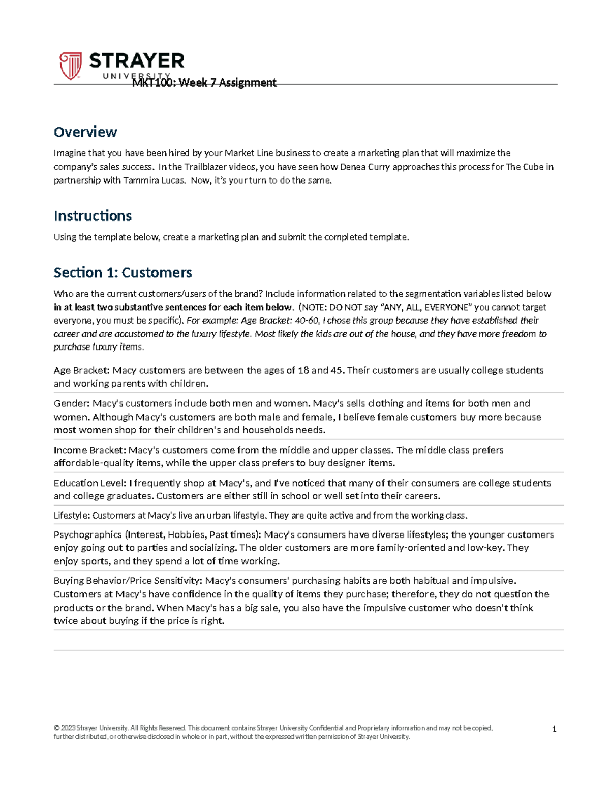 MKT100 Week 7 Marketing Plan Assignment by Jessica Dunn - Studocu