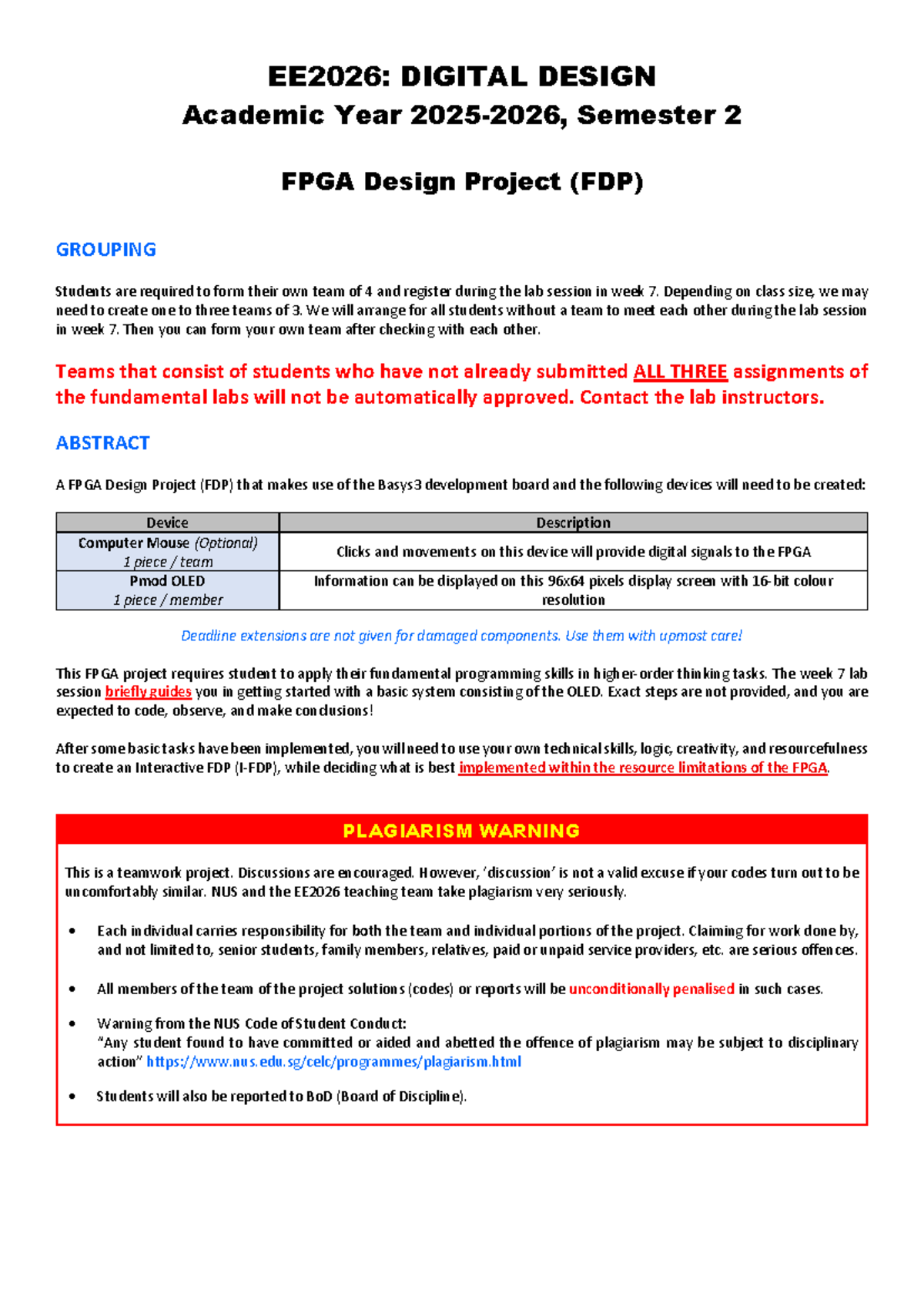EE2026 - Project Manual - EE2026: DIGITAL DESIGN Academic Year 2025 ...